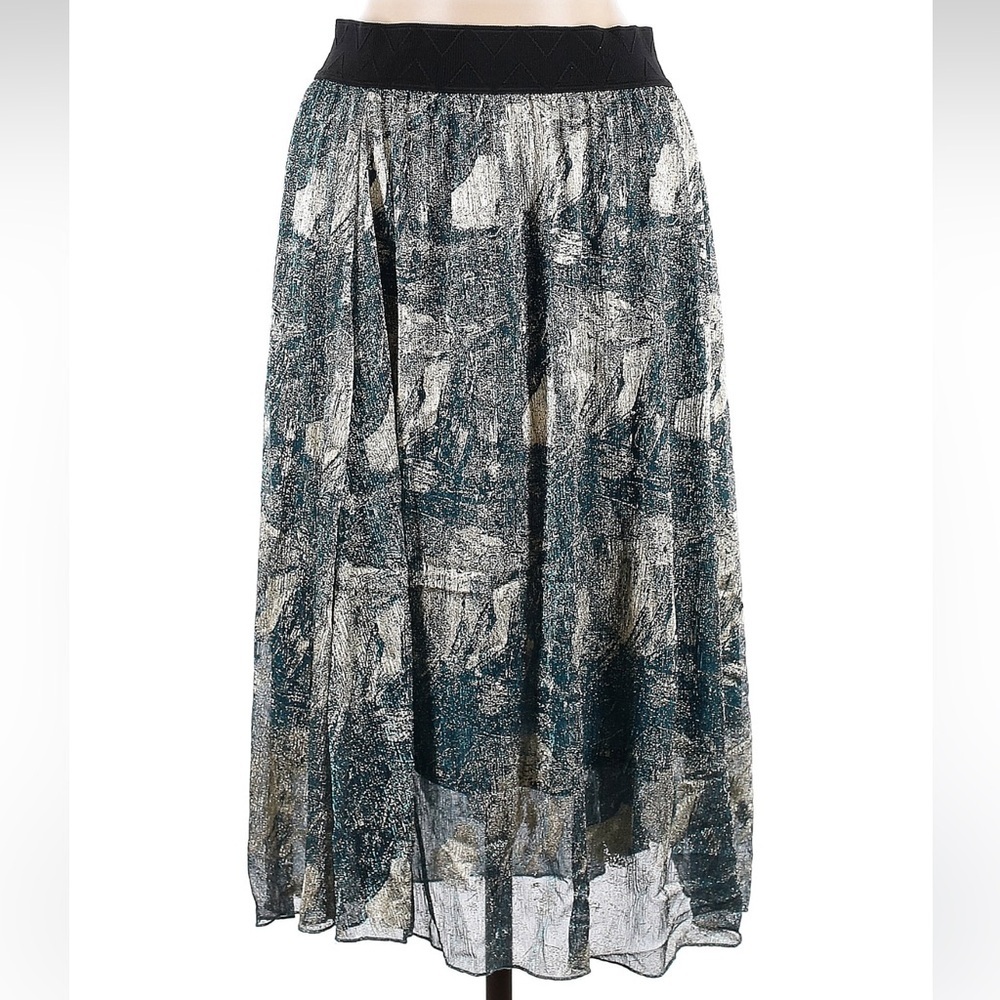 LuLaRoe Blue Gold Metallic Elegant Collection Midi A-Line LoLa Skirt Size M NWT